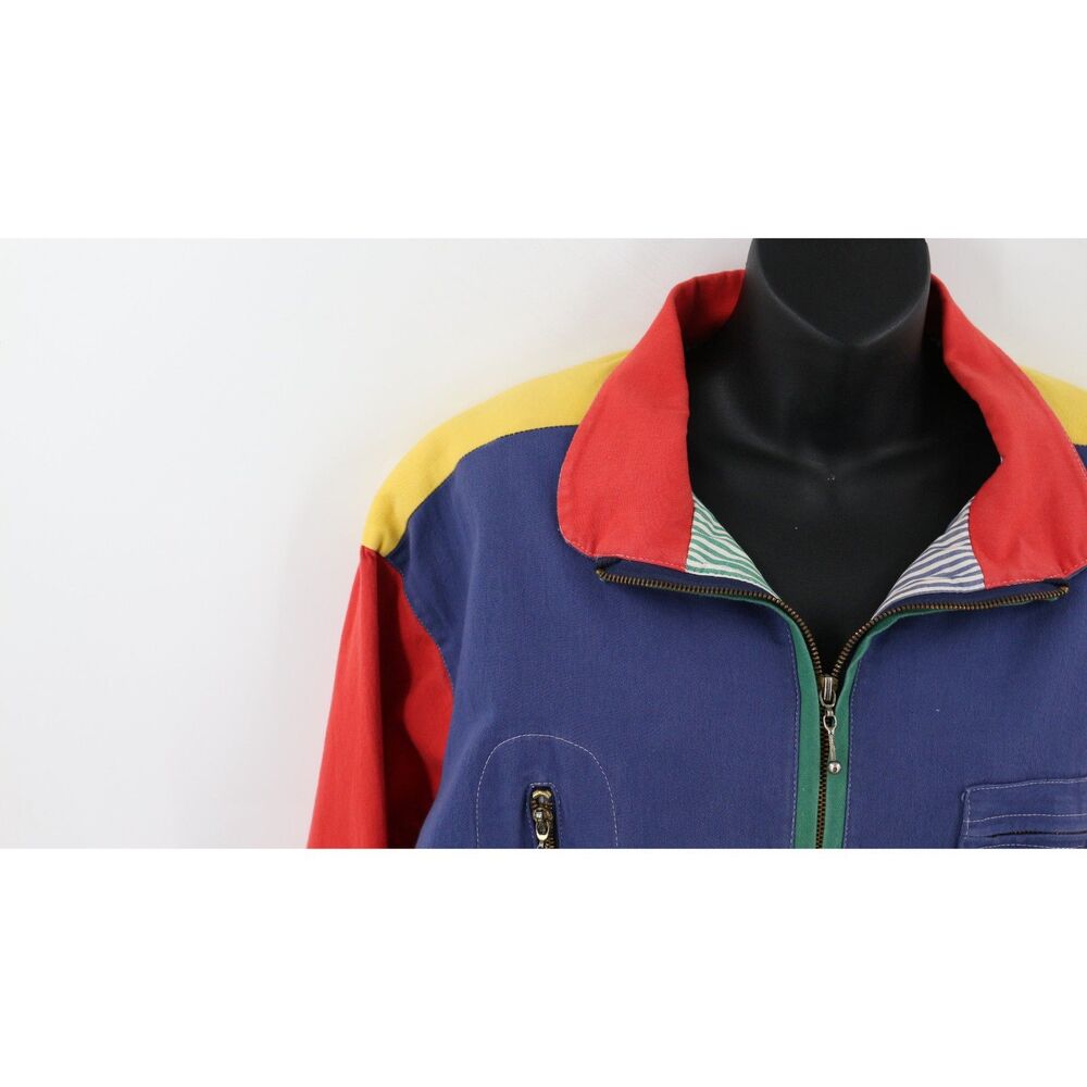 Vintage 90s Howard Wolf Colorful Color Block Utility Jacket Size 8 - Picture 3 of 10